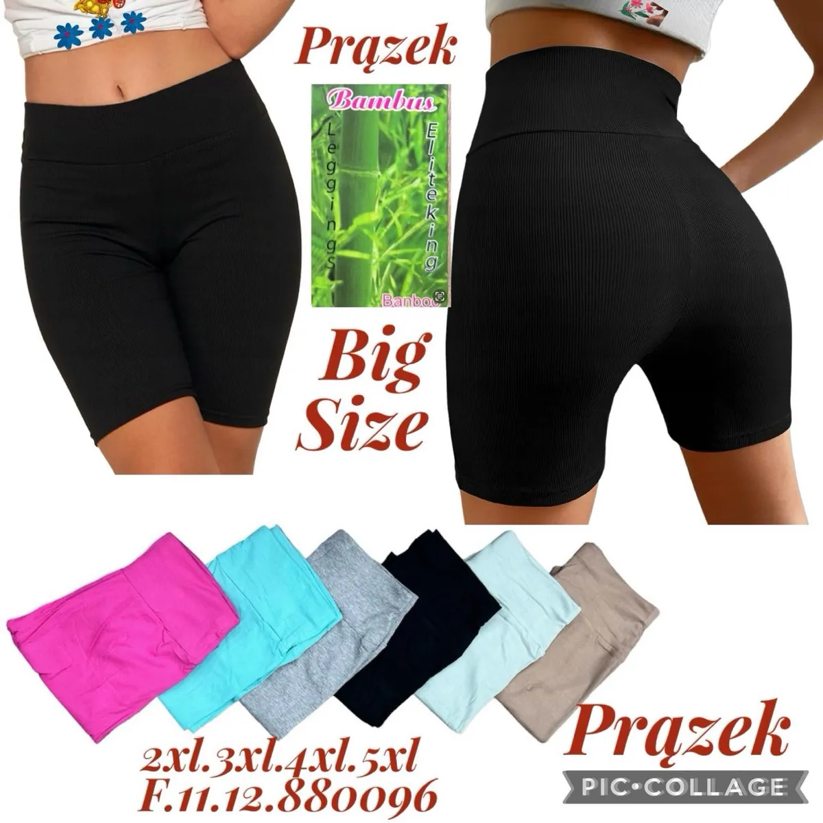 Legginsy damskie prążkowane bambusowe Big Size czarne
