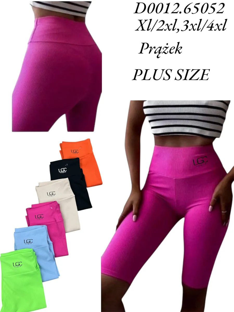 Legginsy damskie prążkowane plus size różowe LGC Vogue