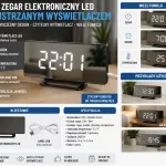 Zegar elektroniczny LED z lustrzanym wyświetlaczem czarny 16x7x2,3 cm
