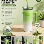 Kubek termiczny XXL zielony 900 ml ze słomką i uchwytem