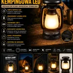 Retro lampa kempingowa LED USB czarna kompaktowa