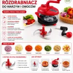 Ręczny rozdrabniacz do warzyw i owoców czerwono-czarny z korbką