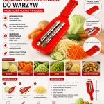 Ręczna szatkownica do warzyw czerwona z podwójnym ostrzem ze stali nierdzewnej