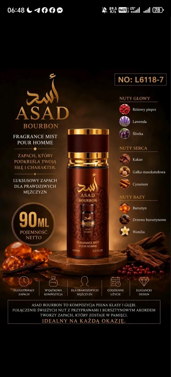ASAD Bourbon męska mgiełka zapachowa 90 ml elegancki design