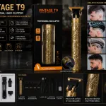 Trymer Vintage T9 USB Złoty Smok z precyzyjnym ostrzem ze stali węglowej