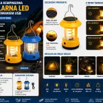 Lampka Turystyczna LED Solarna USB Żółta 3 Tryby Świecenia