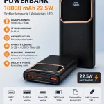 Coucur Powerbank 10000 mAh czarny z wyświetlaczem LED i szybkim ładowaniem 22.5W