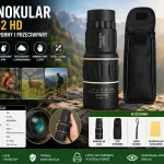 Monokular 16x52 HD czarny wodoodporny z etui i paskiem