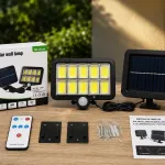 Lampa solarna ścienna LED z czujnikiem ruchu i pilotem czarna