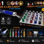Mini laser i latarka LED 3w1 z karabińczykiem, 6 kolorów