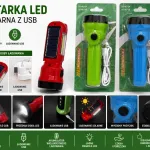 Latarka LED solarna z ładowaniem USB czerwona, zielona, niebieska