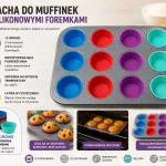 Blacha do muffinek z kolorowymi silikonowymi foremkami 12 gniazd
