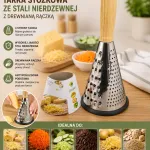 Tarka stożkowa ze stali nierdzewnej z drewnianą rączką i antypoślizgową podstawą