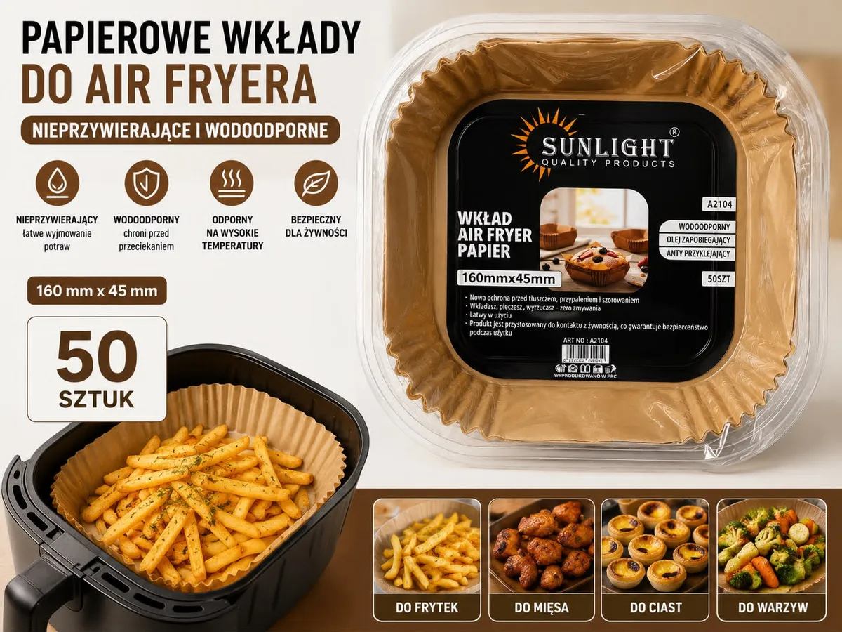 Papierowe wkłady do Air Fryera 160x45 mm 50 sztuk nieprzywierające