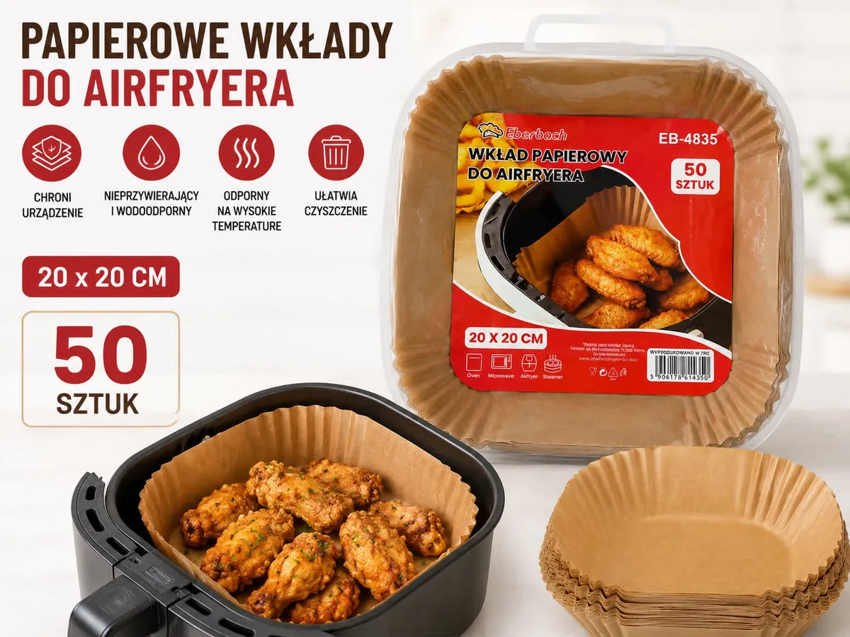 Papierowe wkłady do Air Fryera 20x20 cm 50 sztuk brązowe