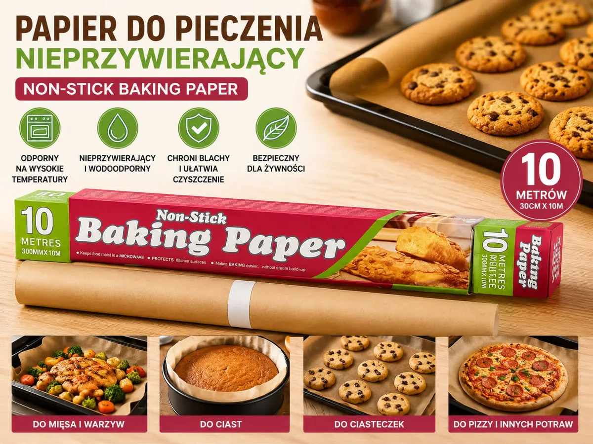 Papier do pieczenia nieprzywierający 10 m x 30 cm brązowy