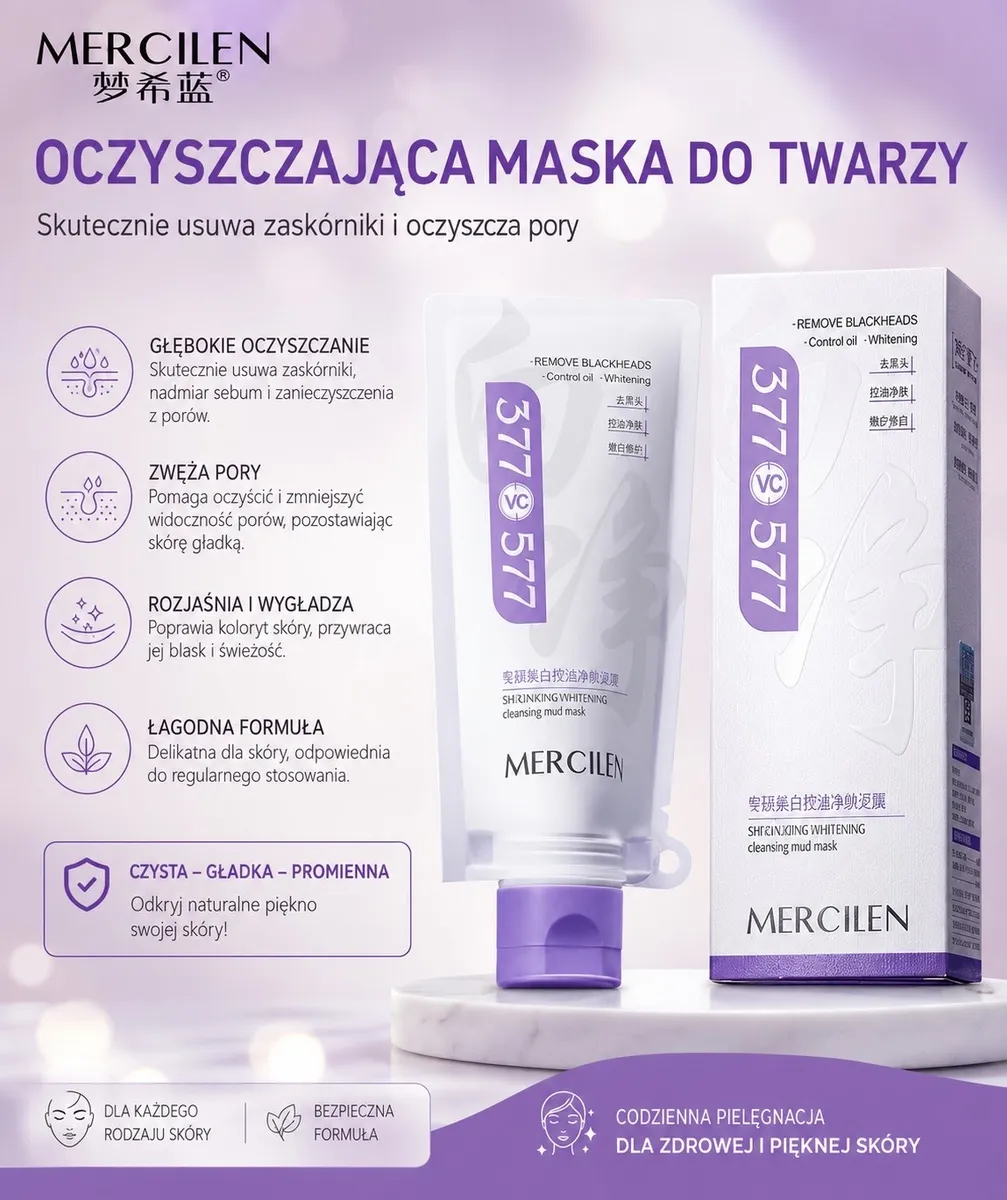 Mercilen Oczyszczająca Maska do Twarzy 377+577 z łagodną formułą