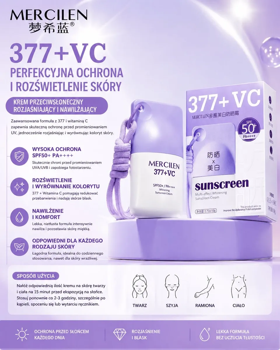 Mercilen 377+VC krem przeciwsłoneczny SPF50+ rozjaśniający