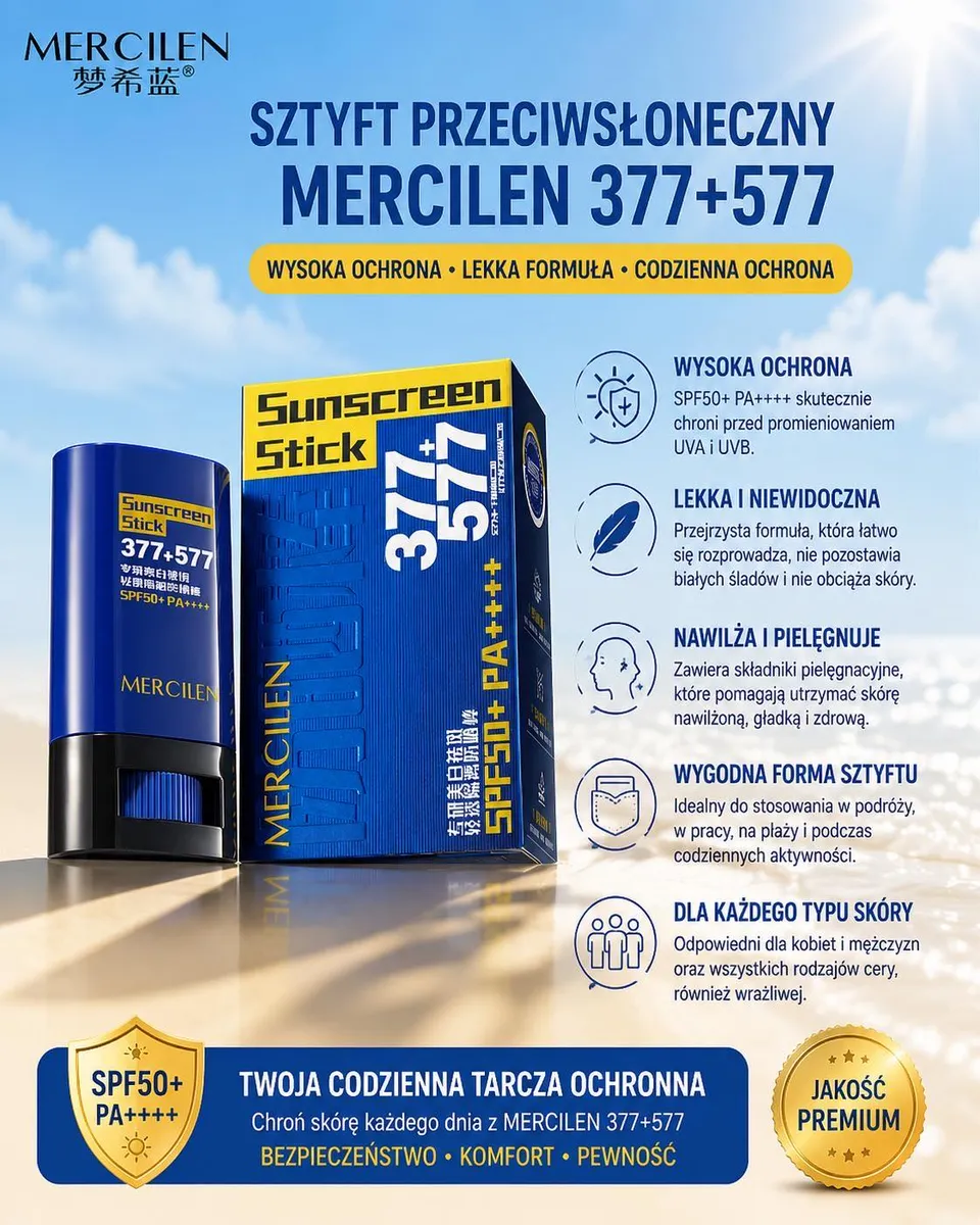 Sztyft przeciwsłoneczny MERCILEN 377+577 SPF50+ PA++++ granatowy