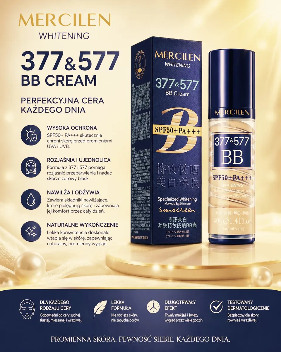 Mercilen Whitening 377 & 577 BB Cream SPF50+ PA+++ naturalny kolor