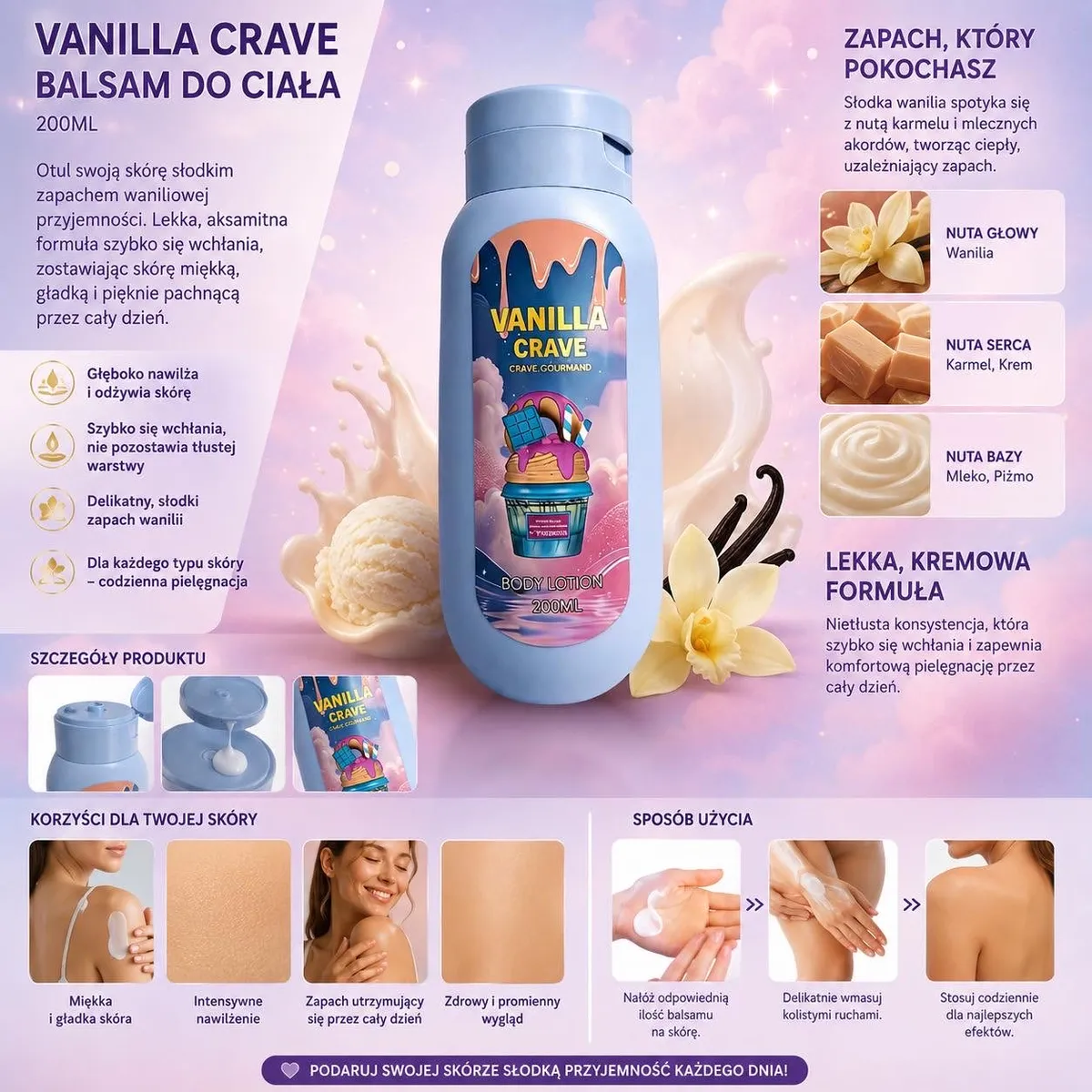 Vanilla Crave Balsam do ciała 200ml o słodkim zapachu wanilii