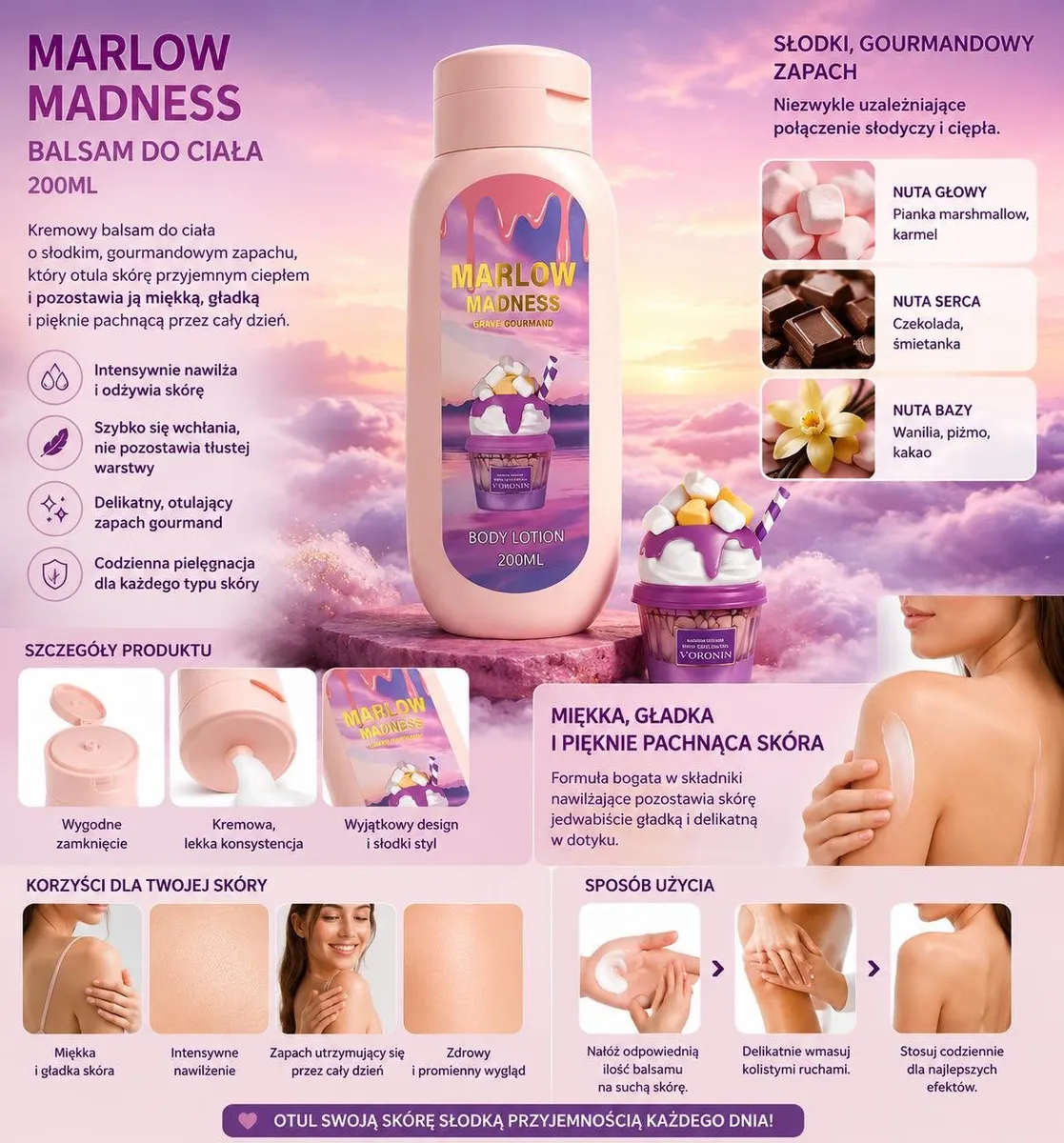 Marlow Madness kremowy balsam do ciała 200ml o słodkim zapachu