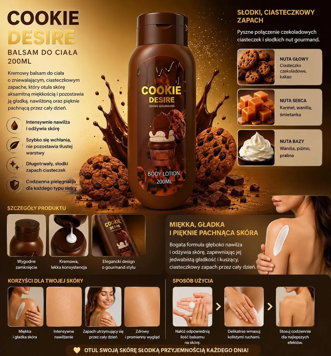 Cookie Desire Balsam do ciała 200ml o słodkim zapachu ciasteczek