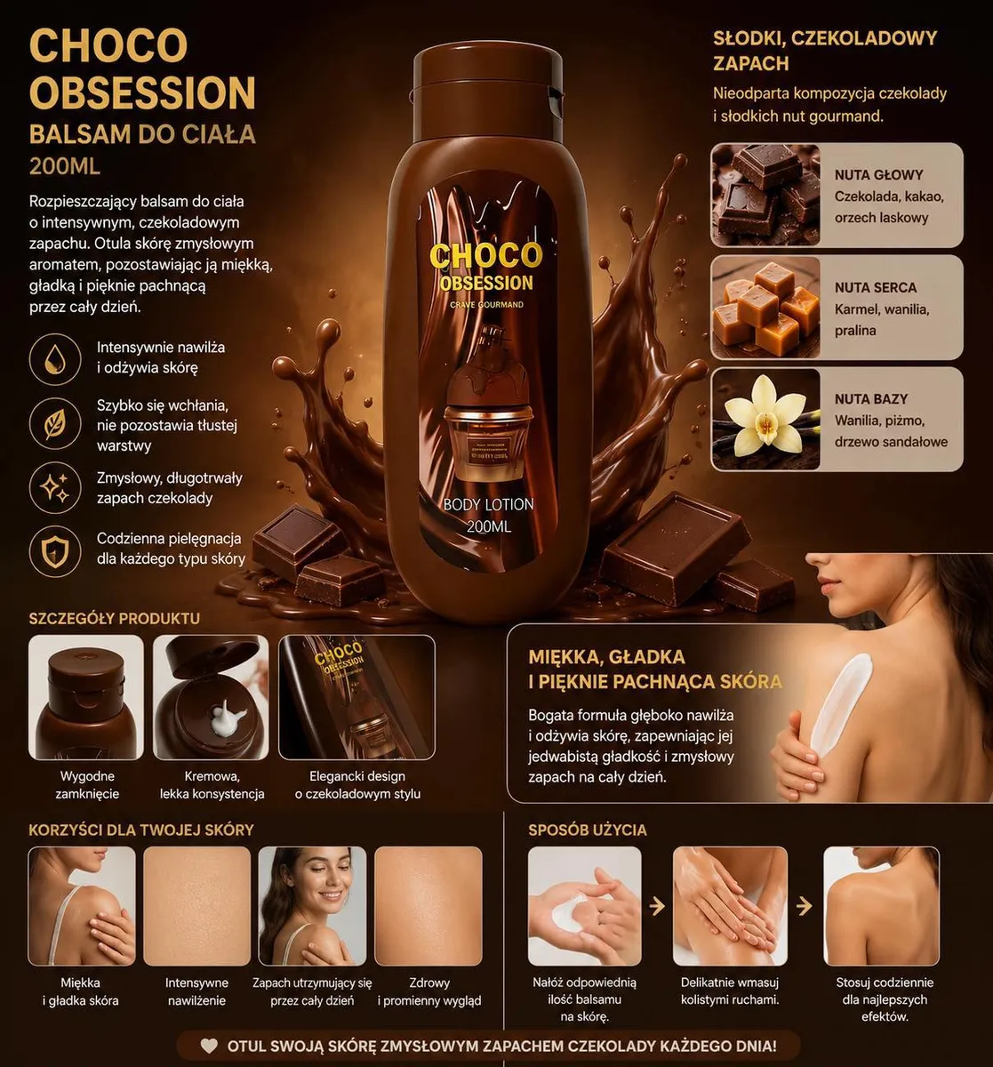 Balsam do ciała Choco Obsession 200ml o czekoladowym zapachu