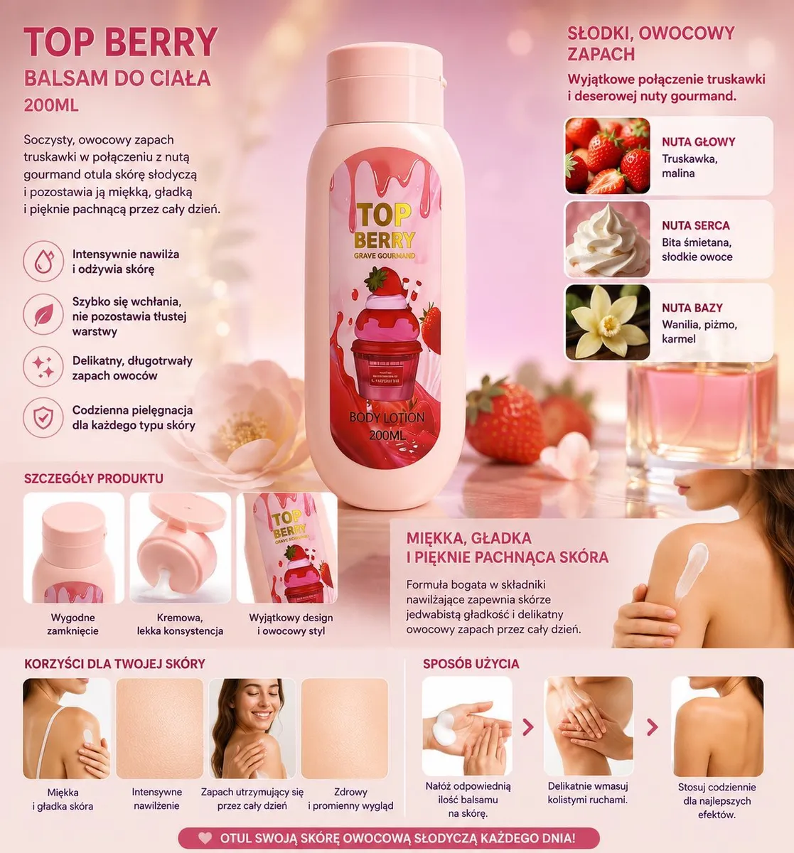 Balsam do ciała Top Berry 200ml o owocowym zapachu truskawki