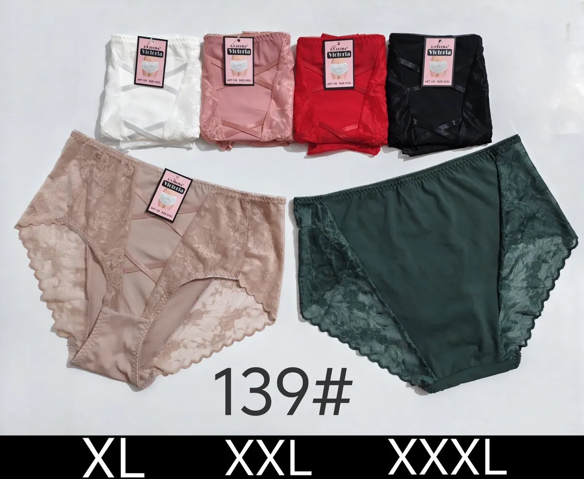 Majtki damskie Victoria w pięciu kolorach z koronkowymi wstawkami, rozmiary XL-XXXL