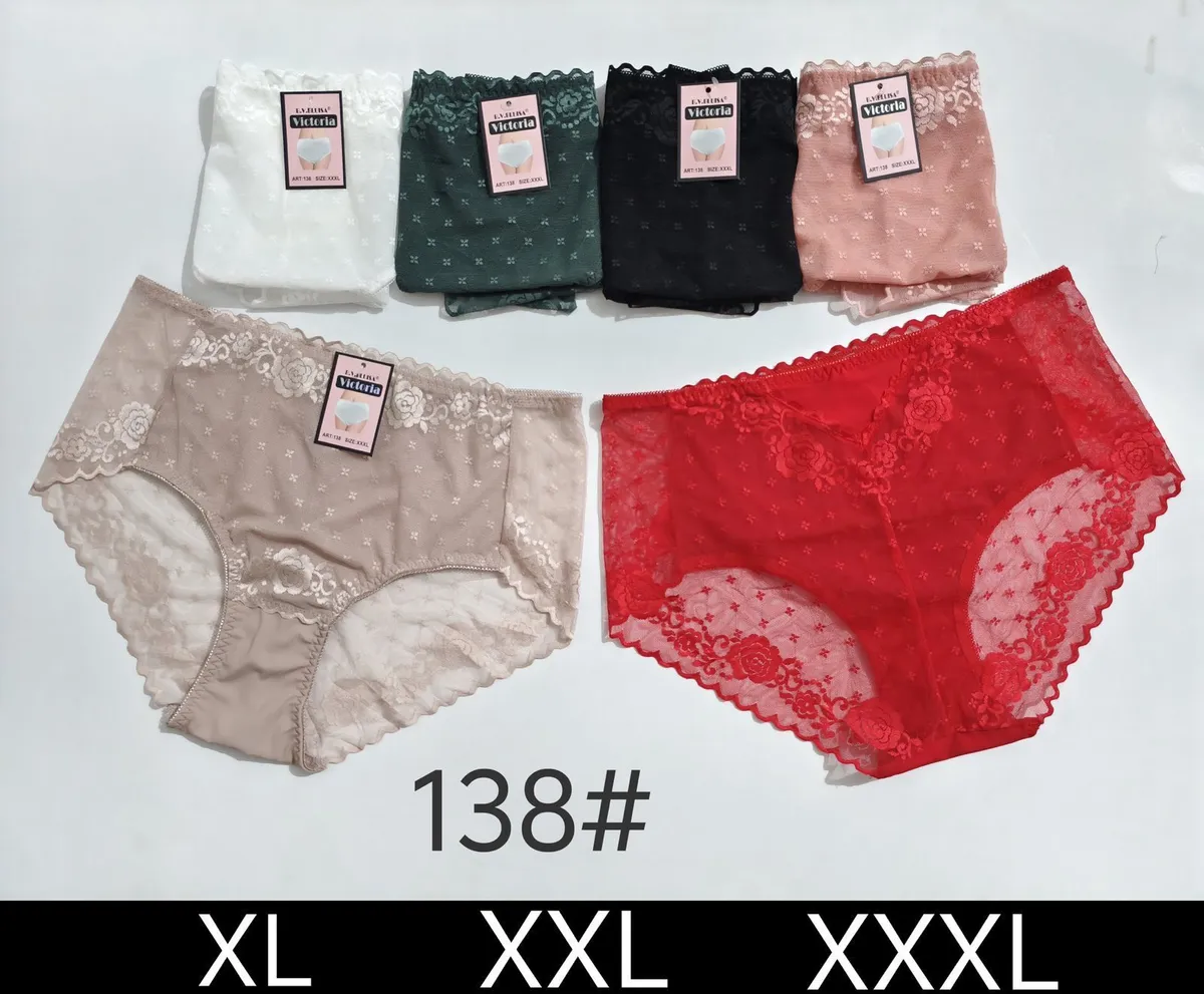 Majtki damskie koronkowe Victoria w kolorach białym, zielonym, czarnym, różowym i czerwonym, rozmiary XL-XXXL