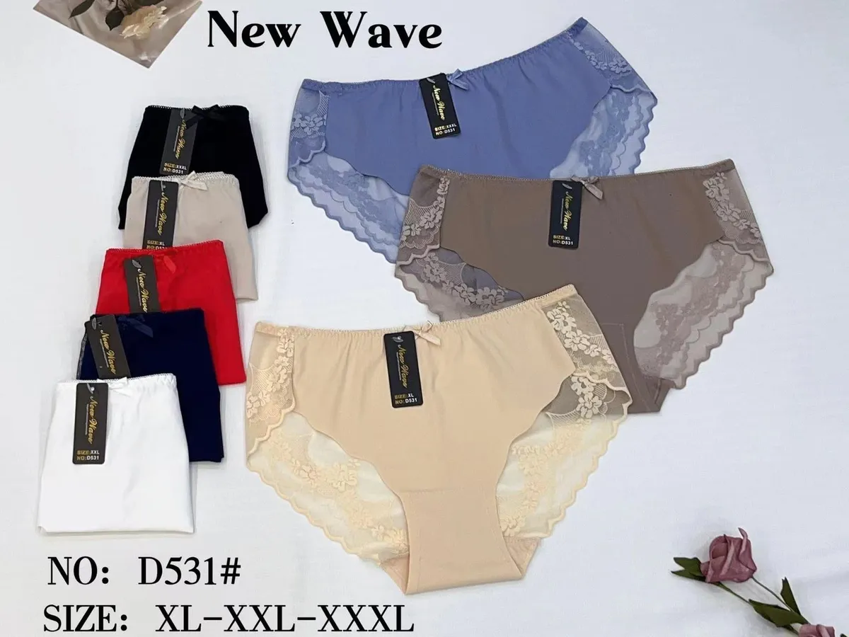 Majtki damskie New Wave w różnych kolorach z koronką i kokardką, rozmiary XL-XXXL