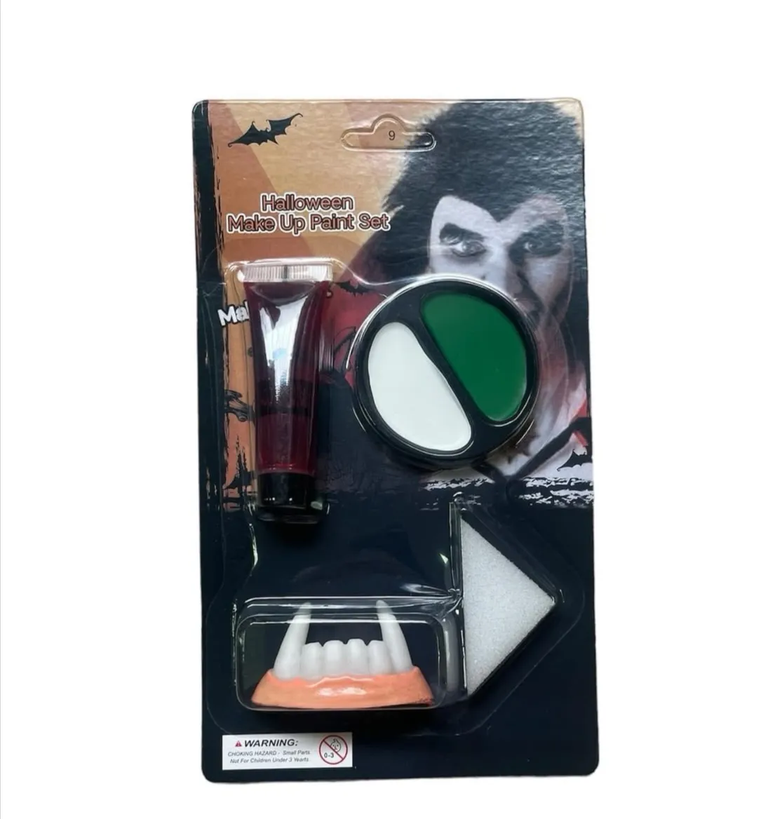 Halloween Make Up Paint Set z zielono-białym makijażem i kłami