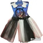 Opaska Halloween z tiulową spódniczką czarno-biało-czerwoną