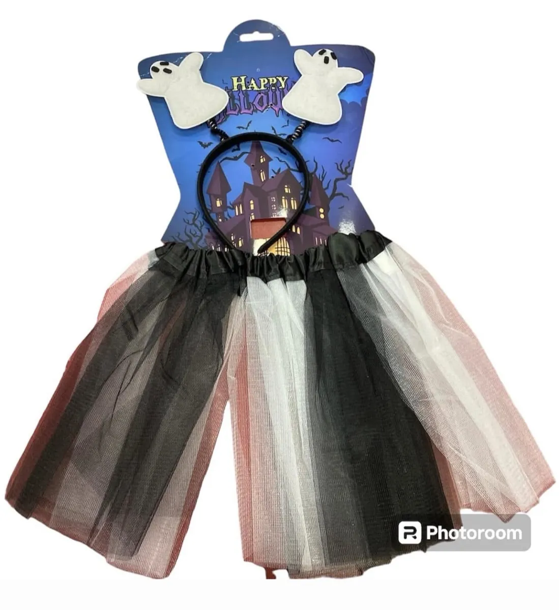 Opaska Halloween z tiulową spódniczką czarno-biało-czerwoną