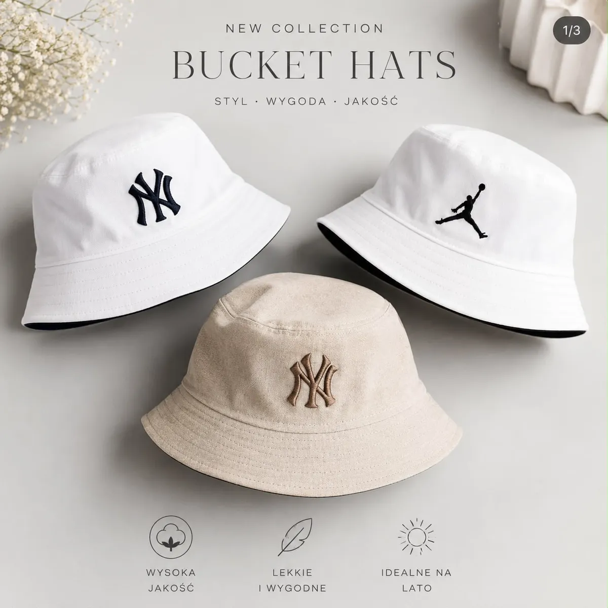 Bucket Hats Kapelusz Bawełniany Rozmiar 56-57 Kolory Biały i Beżowy