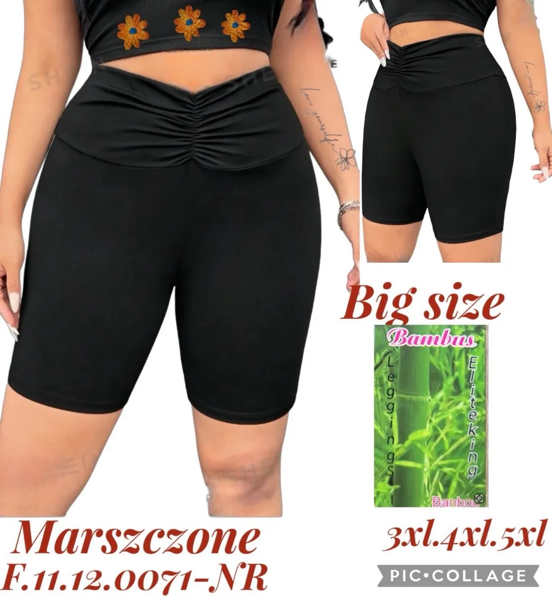 Czarne marszczone legginsy damskie Big Size 3XL-5XL