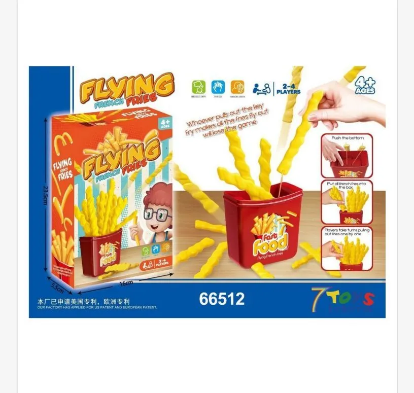 Flying French Fries Gra zręcznościowa z żółtymi frytkami i czerwonym pojemnikiem