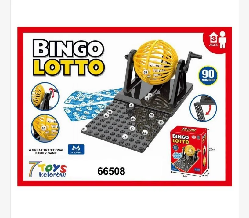 Bingo Lotto Zestaw do Gry Rodzinnej z Obracanym Bębnem Żółtym