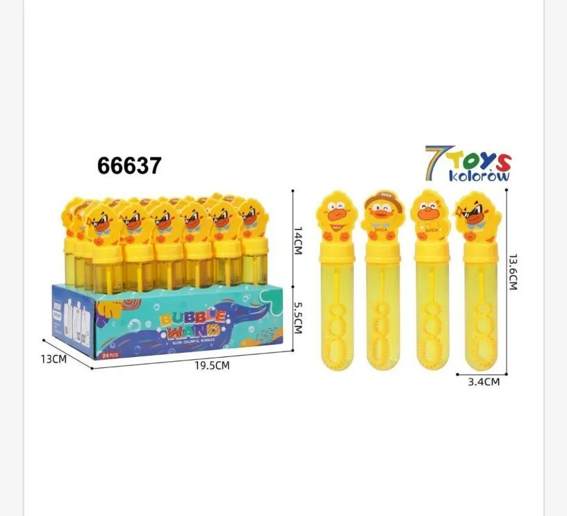Zestaw 24 sztuk żółtych baniek mydlanych z główką kaczuszki 14 cm