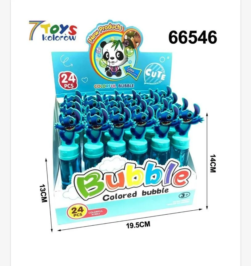 Bańki mydlane z figurką niebieskiego stworka 14 cm 24 sztuki