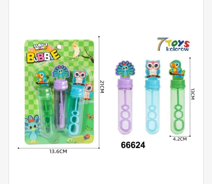 Zestaw 3 kolorowych baniek mydlanych z nakrętkami zwierzęcymi 13 cm