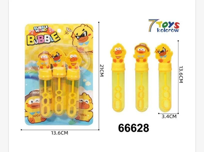 Zestaw 3 żółtych baniek mydlanych z nakrętkami kaczuszki 13,6 cm