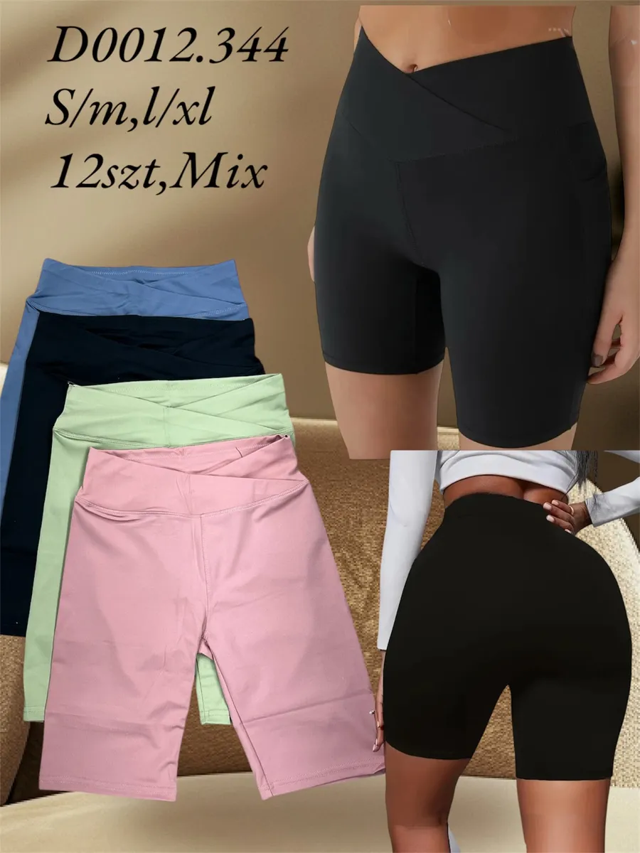 Szorty damskie sportowe mix kolorów S/M, L/XL z wysokim stanem