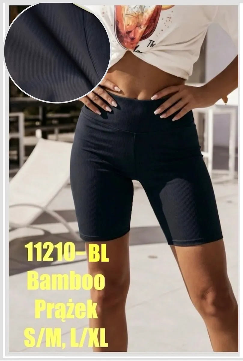 Bamboo Prążek krótkie legginsy czarne S/M L/XL