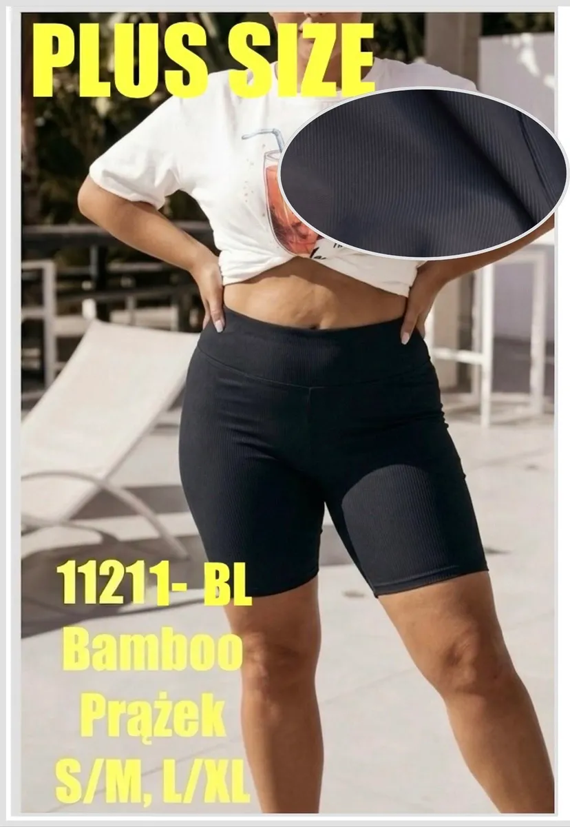 Bamboo Prążek Spodenki Plus Size Czarny S/M L/XL