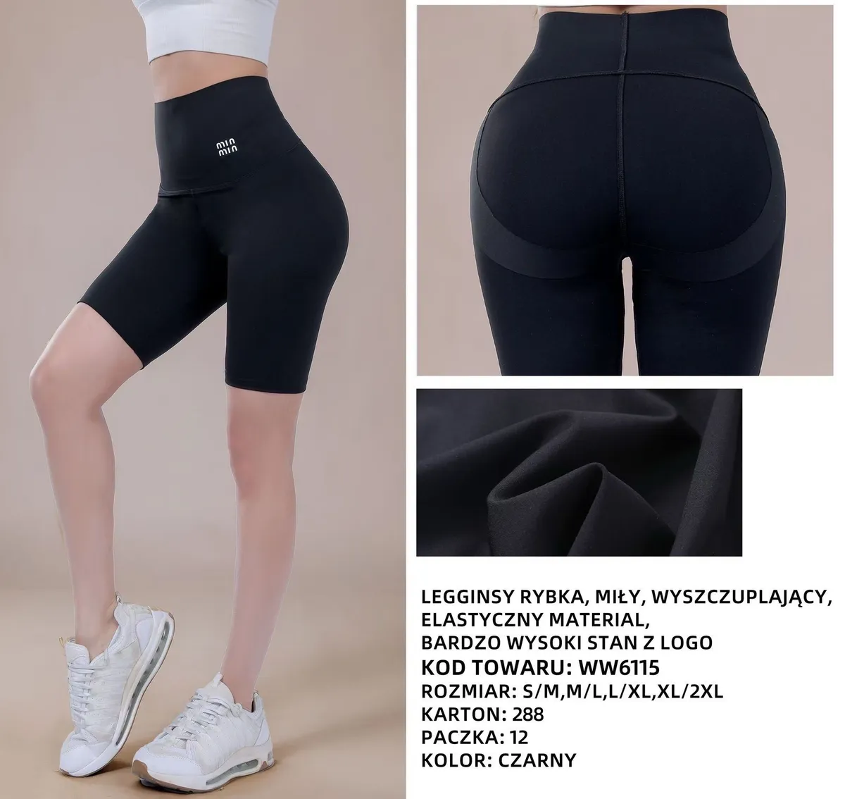 Legginsy Rybka Czarne Wysoki Stan Elastyczne