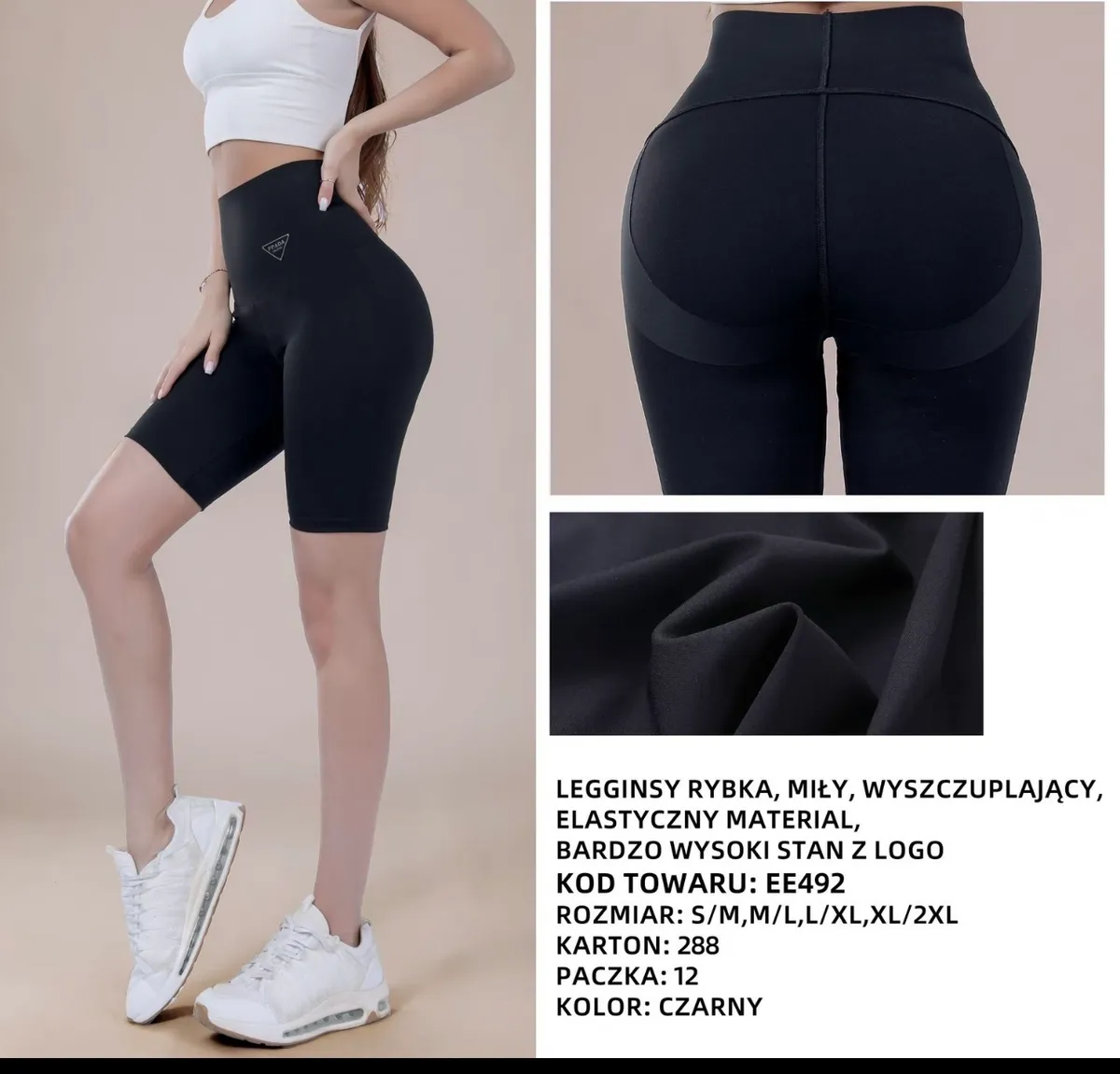 Legginsy damskie czarne wyszczuplające z wysokim stanem i logo