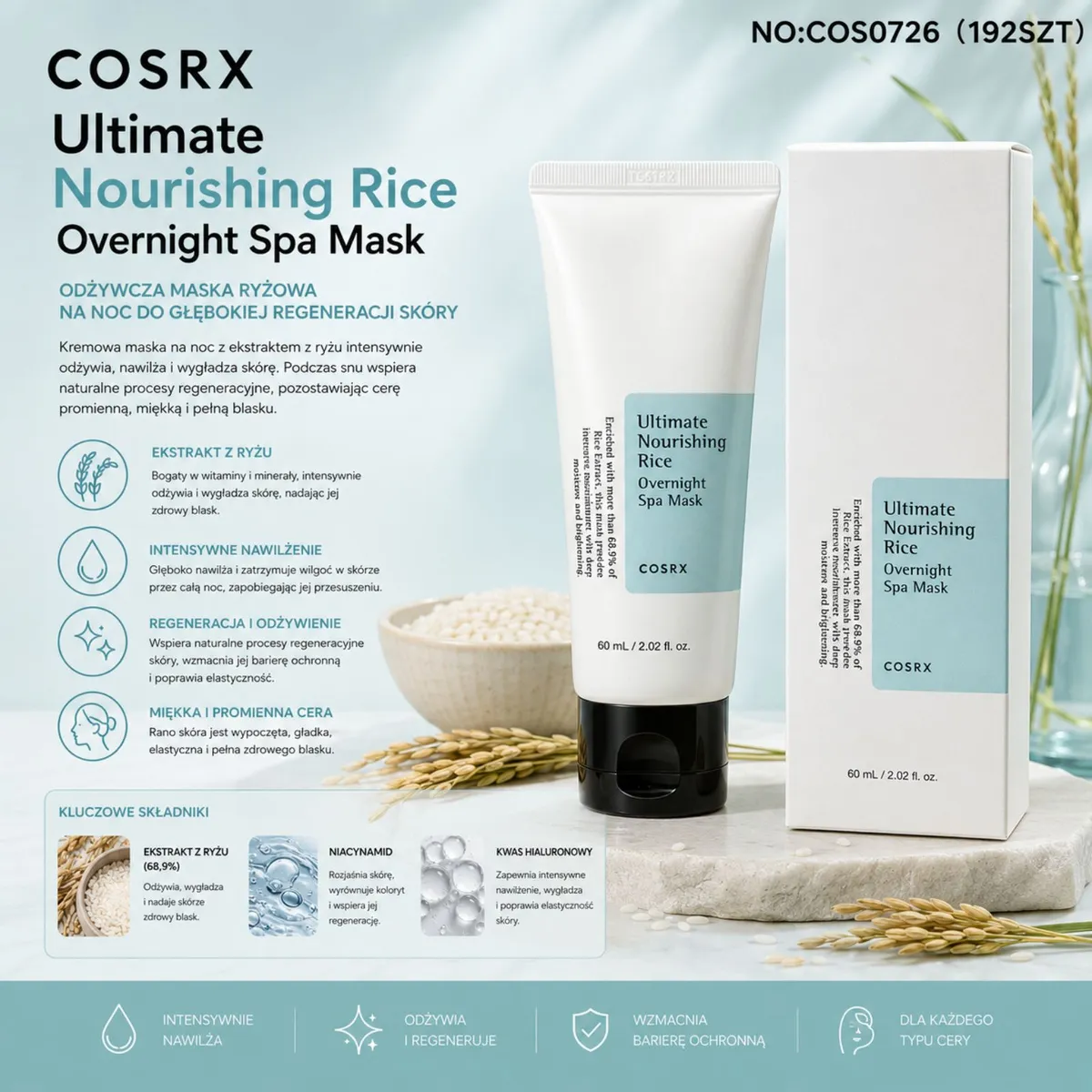 COSRX Ultimate Nourishing Rice Odżywcza Maska Ryżowa 60 ml
