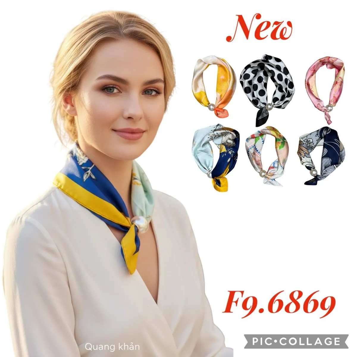 Chustka damska F9.6869 wielokolorowa z perłową ozdobą
